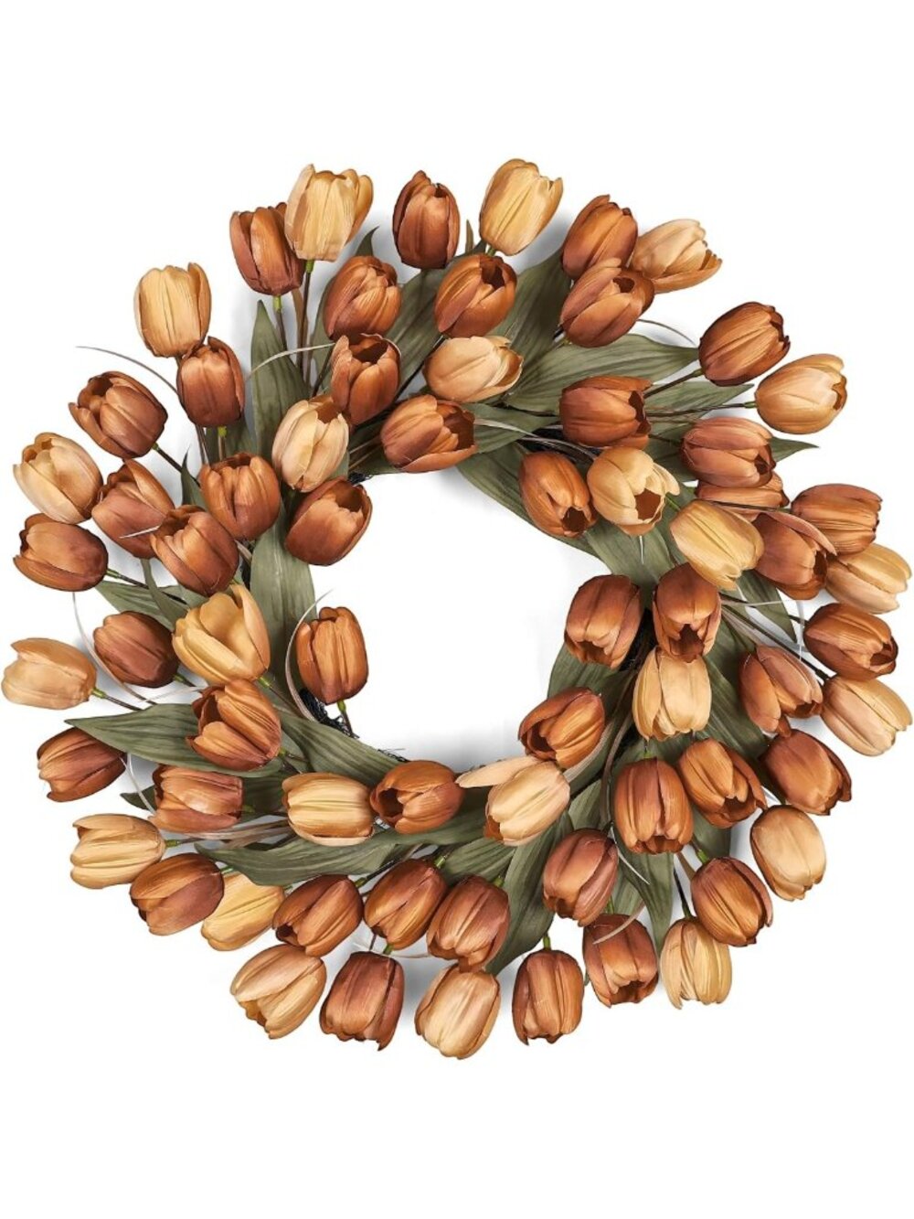 24" Real Touch Tulip Fall Wreath for Front Door - Fade-Resistant, Seasonal Decor